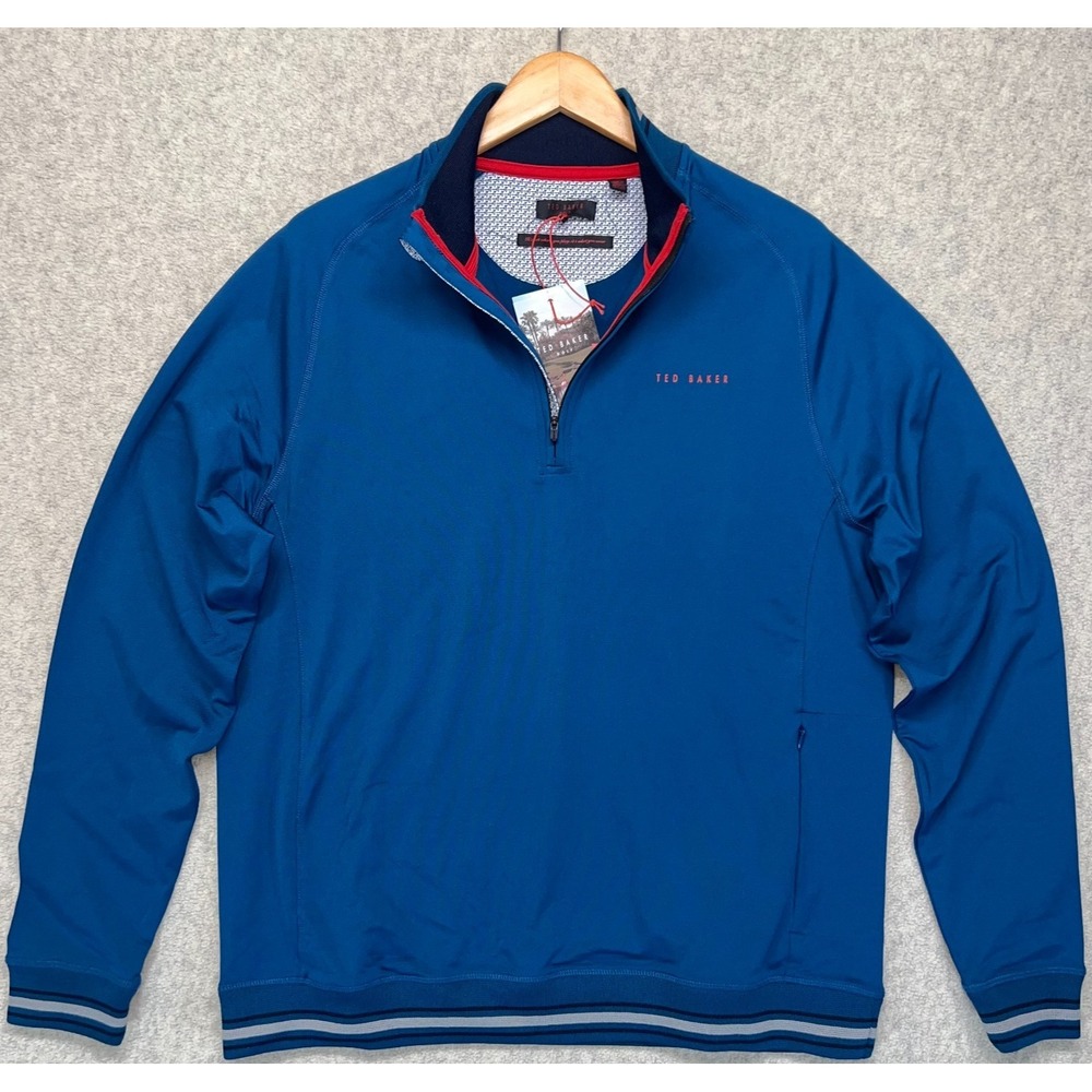 NWT Ted Baker Golf Mens 1/4 Zip Henley Sweater Blue Long Sleeve Performance XL